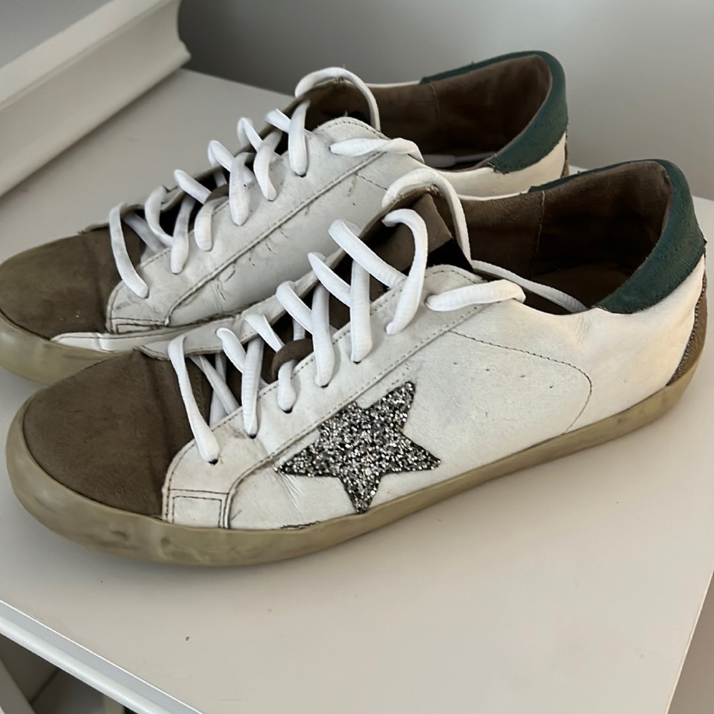 Distressed sneakers with silver sequin stars size 8 1/2